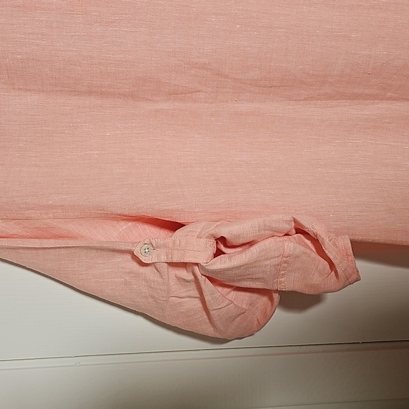 Men's Peach Linen Button Up Shirt. With Tab Sleeves. Sz Large - Picture 6 of 10